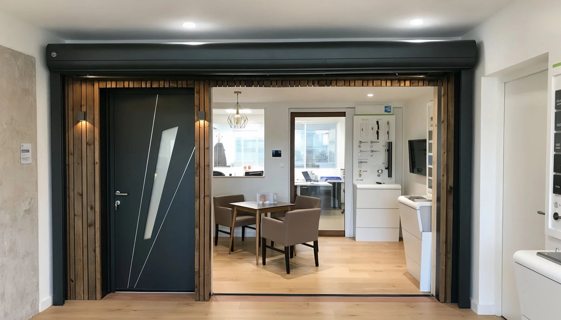 Showroom technologique moderne avec deux personnes testant des équipements interactifs